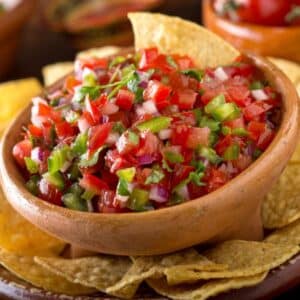 A bowl of homemade salsa.