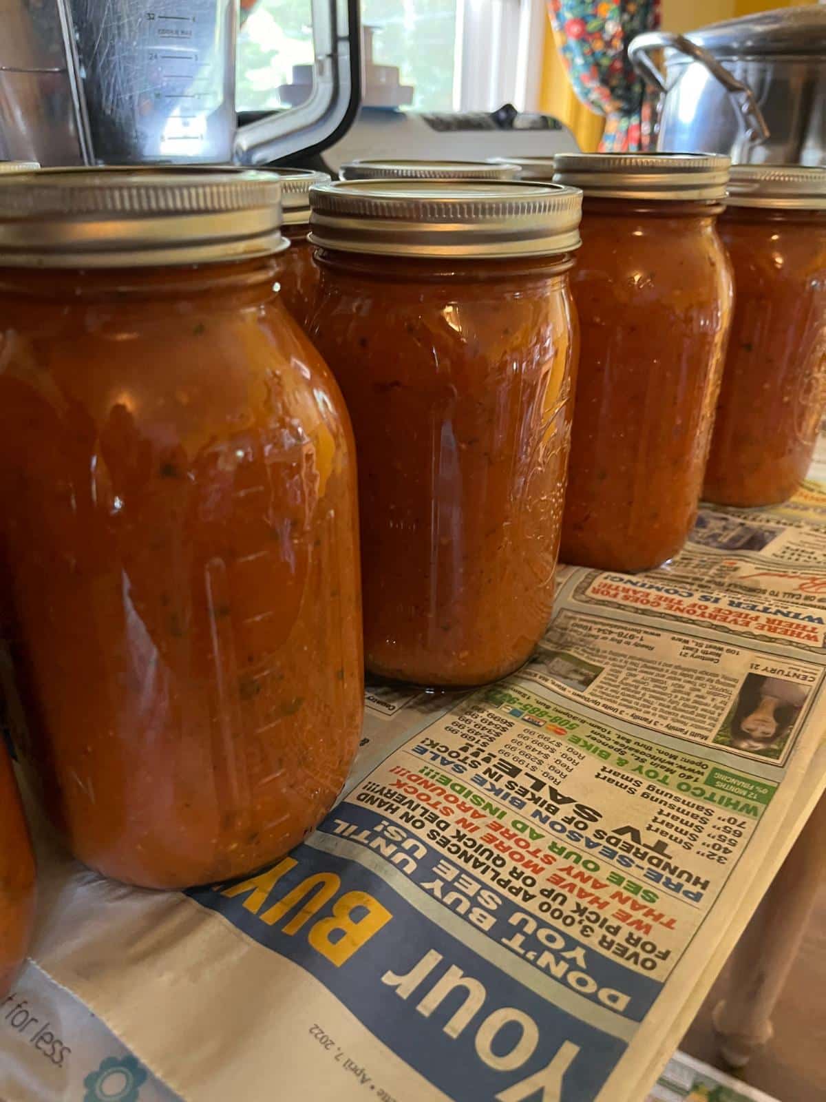 Jars of homemade roasted tomato sauce