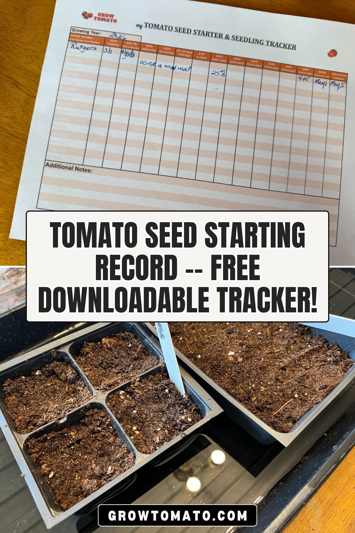 Tomato Seed Starting Record -- FREE Downloadable Tracker! pinterest image