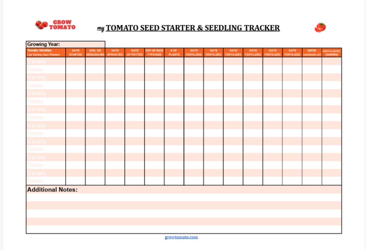 Printable and downloadable free tomato seedling record, free tracker